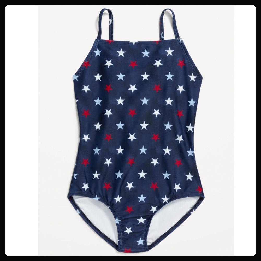 Old Navy Americana Stars Square-Neck Lattice-Back One Piece Swimsuit - Girls XL